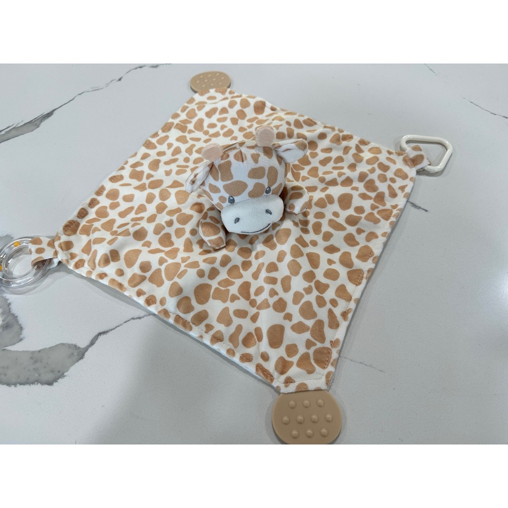 Modern Baby Giraffe Security Blanket Lovey Teether Rattle Plush‎ Tan White
